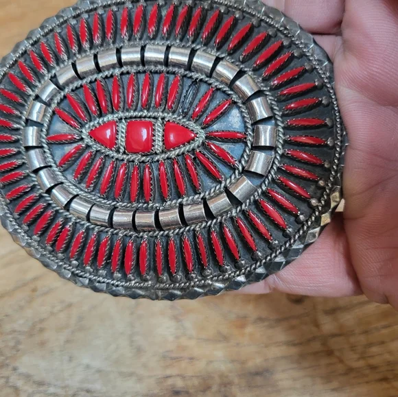 Sterling silver coral buckle..